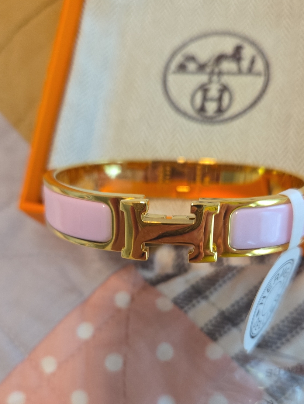 Pink Enamel Clic Clac H Bracelet - Gold Tone
